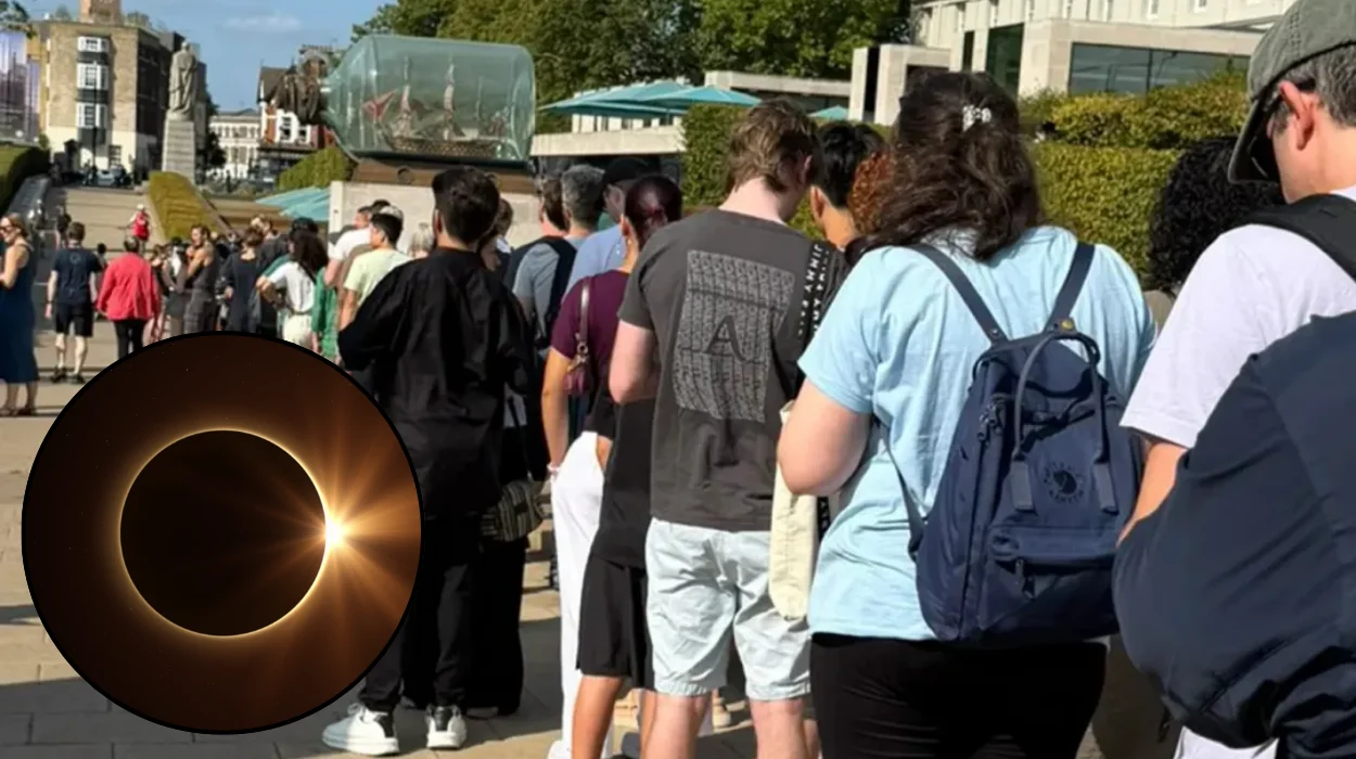 Huge Queue in London for Solar Eclipse Glasses